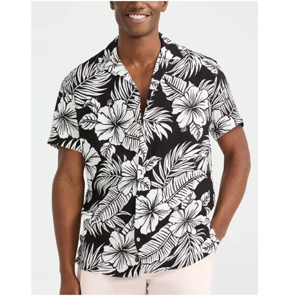 Chubbies Men's Black Floral The Visual Ferner Rayon Sunday Shirt Size L - Picture 1 of 10